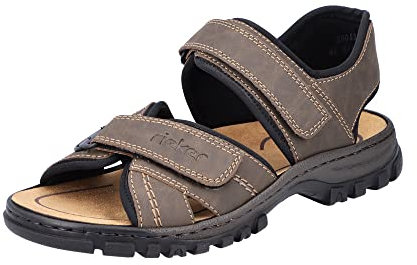 Rieker Tristam Mens Riptape Fastening Sandals 9.5/44 Brown - Braun (Tabak/Schwarz 27)