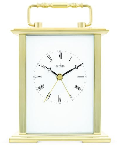 Acctim Gainsborough Mantel Clock Quartz Polished Metal Carriage Clock Energy Efficient Movement Gold 36518