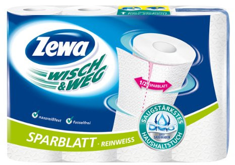 Zewa Wisch und Weg Haushaltstücher Reinweiss Sparblatt, 3er Pack (3 x 4 Rollen)