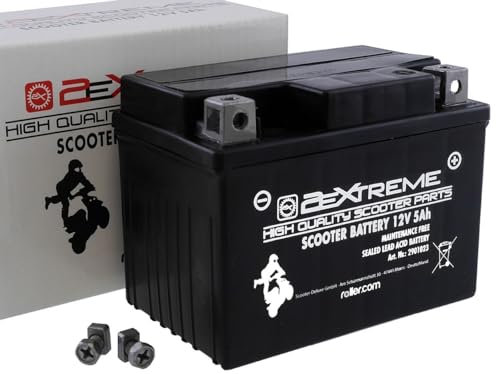 2EXTREME Batterie 12V 5Ah SLA4L-BS, batterie scellée sans entretien et préchargée pour scooter compatible avec YAMAHA Aerox 50, Peugeot Jetforce, Kisbee, Speedfight 1 2 3 50ccm
