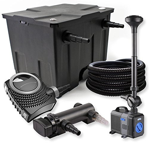 SunSun Komplettset: CBF-350 Teichfilter bis 12000 L Teichfilteranlage, CTF-8000 Teichpumpe 8000l/h 70W, CUV-318 Teichklärer 18W, 25m Teichschlauch 25 mm, CTP-2803 Springbrunnen 3000l/h 10W