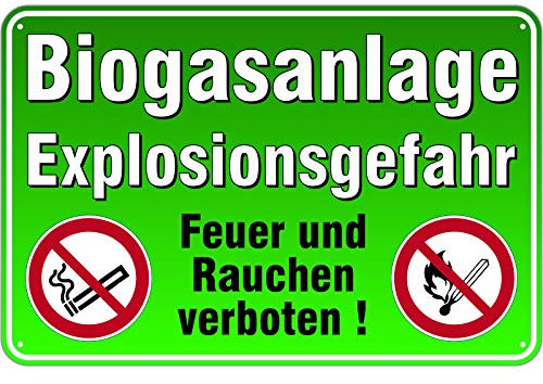 Schild Biogasanlage - kein Feuer Rauchen verboten 300 x 450 mm aus Aluminium-Verbundmaterial 3mm stark