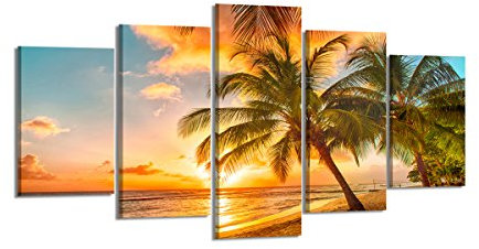 Visario Bild & Kunstdruck der Deutschen Marke 200 x 100 cm ArtNr 6334 Bilder auf Leinwand Kunstdrucke Strand Wandbild fünfteilig