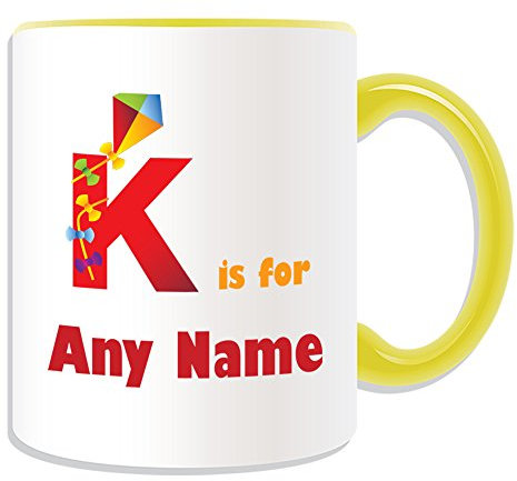 Personalised Gift - Letter K For Mug (Alphabet Design Theme, COLOUR OPTIONS) - Any Name / Message on Your Unique - A B C D E F G H I J K L M N O P Q R S T U V W X Y Z Initial Cute Symbol Phonetic Kilo Kite