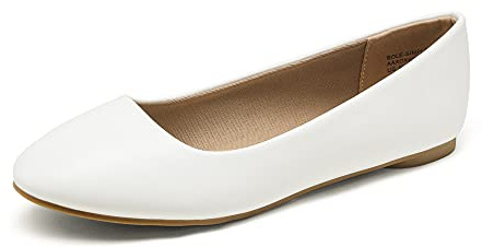 DREAM PAIRS Women's Ballet Flats,White/PU,5.5