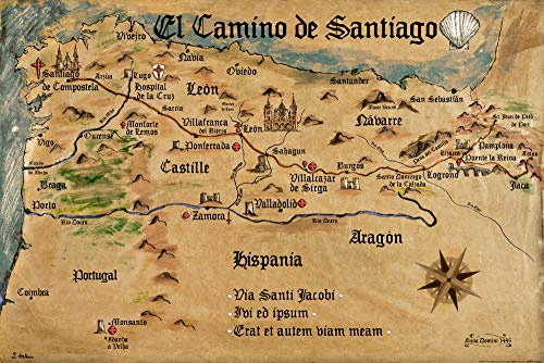 1art1 Jakobsweg Poster EL Camino De Santiago Anno 1445, Jon Mellenthin Plakat | Bild 91x61 cm