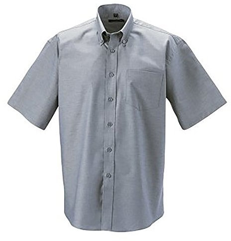 Russell Collection Men’s Short Sleeve Easy Care Oxford Shirt (Silver Grey, 19 inch)