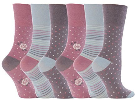 By Sock Shop - 6 Pairs Ladies Gentle Grip Socks - Flowers / Dots / Stripes Size UK 4-8 EUR 37-42 RH01
