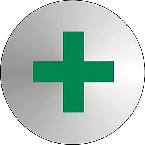 Seco Cartello con pittogramma di primo soccorso, diametro 72 mm, 1,2 mm, acciaio inox spazzolato