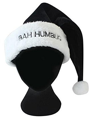 Deluxe Black Bah Humbug Christmas Santa Hat Party Fancy Dress Father Xmas Cap Adult by Concept4u