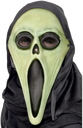 Smiffys Glow in the Dark Screamer Mask, Black & White with Hood, Halloween Fancy Dress Accessory, Adult Dress Up Masks