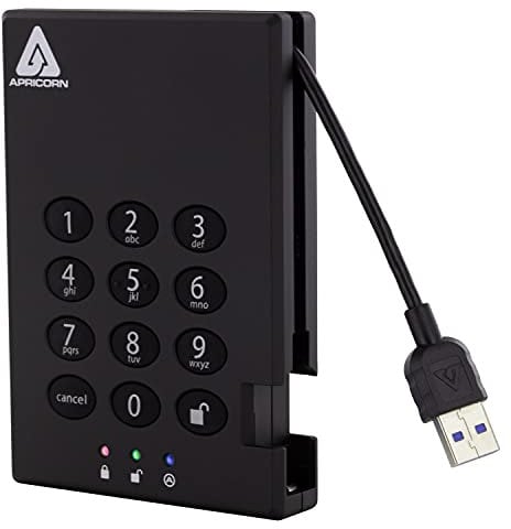 Apricorn Aegis Padlock 1TB USB 3.0 256-bit AES XTS Hardware Encrypted Portable External Hard Drive (A25-3PL256-500)
