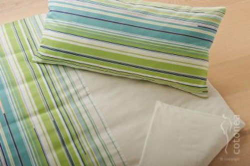 Cotonea Satin-Bettwäsche Sonate, türkis/Pistazie 80x80+135x200cm Bio Baumwolle