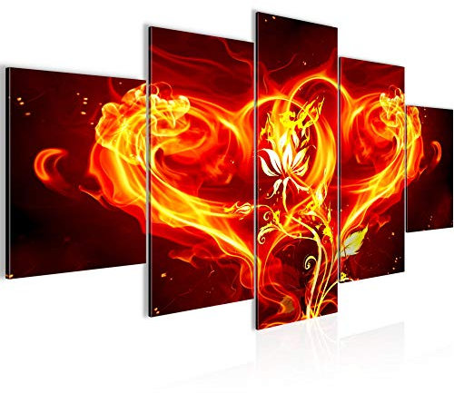 Runa Art - Bilder Feuer Herz 200 x 100 cm 5 Teilig XXL Wanddekoration Design Rot 102251a