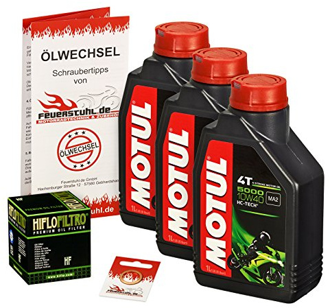 Motul 10W-40 Öl + HiFlo Ölfilter für Suzuki GSXR 600, 06-15, CE CV C3 - Ölwechselset inkl. Motoröl, Filter, Dichtring