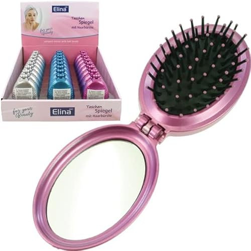 Osma Ovaler Taschenspiegel mit Bürste ca. Ø 8x5,5cm, Haarbürste mit Spiegel, für Erwachsene mit busy Lifestyle, Unisex, 1 Stück