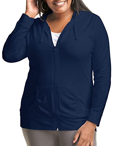 Just My Size Women's Full Zip Jersey Hoodie, Navy, 2X