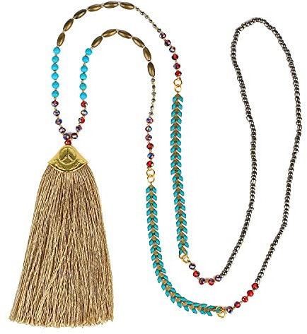 KELITCH Türkis Perlen Halsketten Mehrfarbige Lange Quaste Anhänger Halsketten Modeschmuck (Grau)