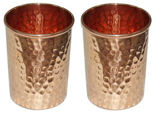 SKAVIJ Bicchieri di acqua pura in rame martellato bicchieri da bere stile (confezione da 2, 0,32 litri)