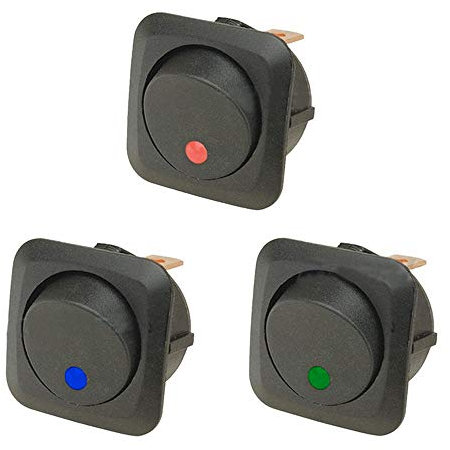 E Support 3 X 12V 25A Interruttore Auto On Off Interruttore a Bilanciere Interruttore Pulsante Blu Rosso Verde Illuminato Led 25mm Cruscotto