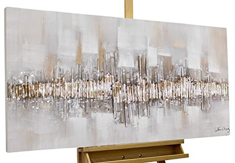 KunstLoft Leinwandbild | 100% HANDGEMALT | 120x60cm | Gemälde 'City Outline' | Abstrakt | Grau Beige | Wandbild Wohnzimmer