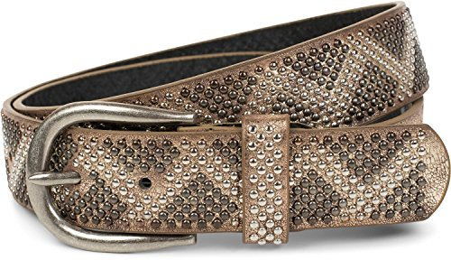 styleBREAKER Nietengürtel mit 2-farbigen Nieten im Zacken Look, Vintage Gürtel, kürzbar, Unisex 03010069, Farbe:Antik-Gold, Größe:100cm