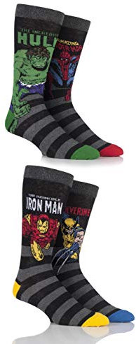SockShop Herren 4 Paar Comics Mix Hulk, Spider-Man, Iron Man & Wolverine Socken 46-48
