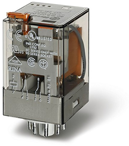 Finder 601280240040PAS - Relé a spina 2RT 10 A 24 Vac con pulsante per prova manuale/indicatore meccanico