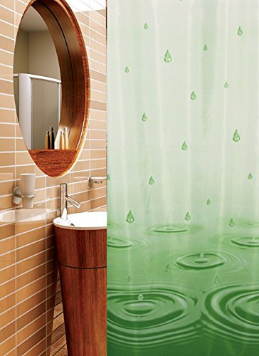 KS Handel 24 Textil Duschvorhang 240x200 cm/Weiß Grün Tropfen