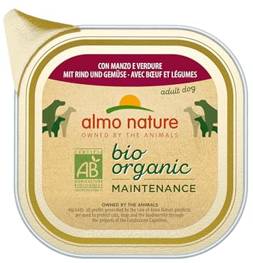 Almo Nature Bio Organic Maintenance Nassfutter für Erwachsene Hunde mit Rind und Gemüse - Aluschale 100 g.