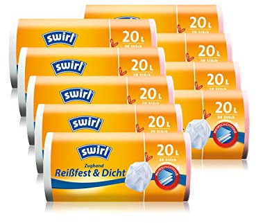 Swirl Zugband-Müllbeutel, 20 Liter, 9 Rollen mit je 20 Beuteln, Weiß