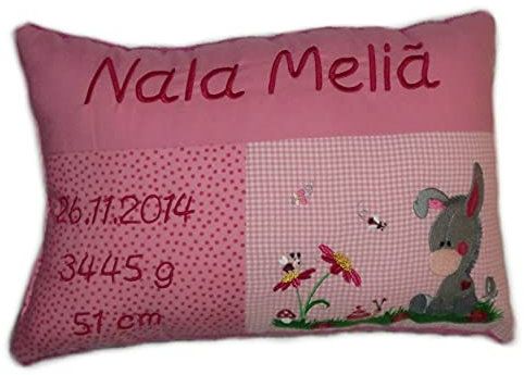 Momelie Großes rosa Schmusekissen * Kuschelkissen * Esel * mit Namen Bestickt * ca. 25 * 40 cm groß * SK-pi_0050