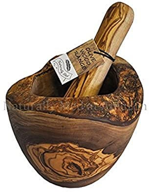 Naturally Med Olive Wood Rustic Mortar and Pestle