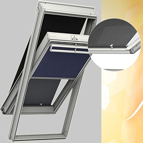 Original VELUX Hitzeschutz-Set Nacht Verdunkelungsrollo + Markise DOP C02 1100 / Dunkelblau passgenau für GGL GPL GHL GTL C02 mit Aluminium Führungsschienen // DOP C02 1100S