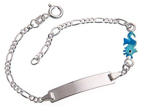 Baby Armband, Kinder Gravurarmband mit Seepferd inklusive Gravur (beidseitig) - massiv 925 Silber, Länge wählbar 10-15cm