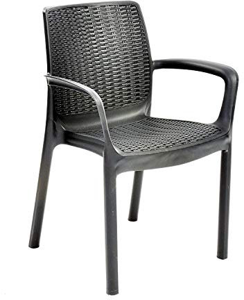 Keter 17190206 Stuhl Bali, Rattanoptik, Kunststoff, 6-er Set, anthrazit