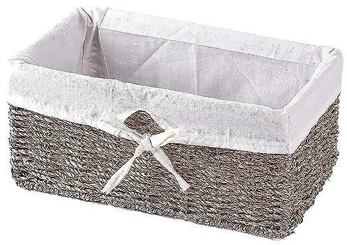 Vintiquewise Canasta para estante de hierba marina forrada con forro, madera, natural/blanco