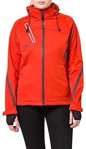 ERIMA Damen Softshelljacke Function mit abnehmbarer Kapuze, Handstulpen und seitlichen Reißverschlusstaschen, Karminrot/Grau, 38