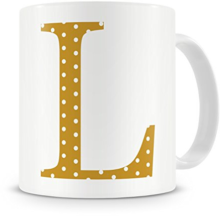 givagift Letter “L” Mug – Letter L Mug, G Letter Mug, L Mug – Mug Gift/Present – Polka Dot Style – Modern/Cool/Trendy Style Mug (Gold)