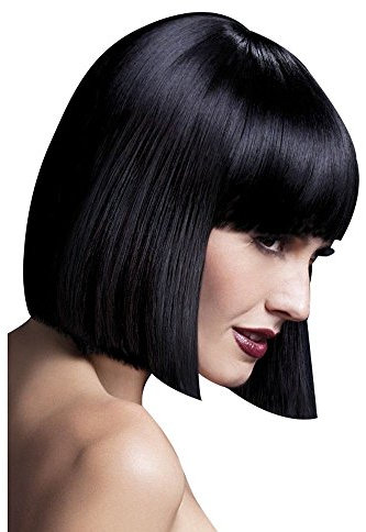Smiffys Fever Kollektion, Lola Perücke, Schwarz, Abgerundeter Bob mit Pony, 30cm / 12in