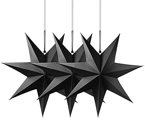 Frau WunderVoll® Faltsterne schwarz matt 3 Stück Durchmesser 25 cm, 7 Zacken geschlossene Oberfläche Feste Pappe, Weihnachten,Advent,Fenster Dekoration,Weihnachtsbaum,