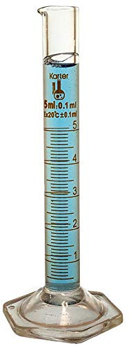 5ml Graduated Cylinder, Borosilicate 3.3 Glass, Single Metric Scale, Class B, Karter Scientific 233A2 (Single)