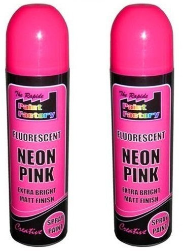 2 x PINK Fluorescent Neon Spray Paint Matt DIY Interior Exterior Bright Colour Aerosol