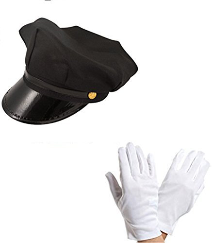 Chauffeur Cap Limo Taxi Driver Hat and White Gloves Fancy Dress Kit by Blue Planet Online