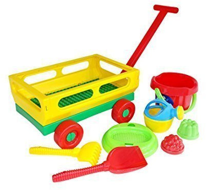 WADER Handwagen Bollerwagen mit Eimergarnitur Schaufel Rechen Eimer 8 tlg