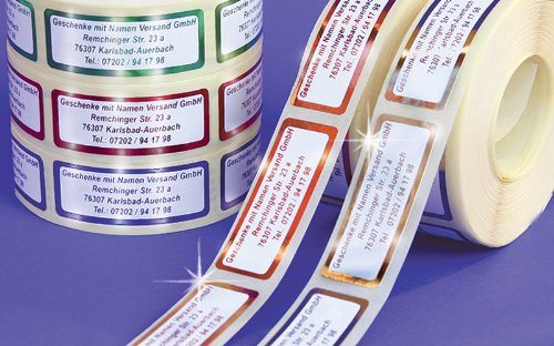 ADRESS-ETIKETTEN mit Wunschdruck, Metallic-grün | 300 schöne geprägte Adress-Aufkleber | Namens-Aufkleber, ca. 51 x 19 mm, für 1 bis 5 Zeilen Text