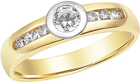 Goldmaid Damen-Ring Gold 585 Bicolor 7 Diamanten 0,50 ct. Kanalfassung Gr. 54 Pa R743GW54 Brillanten Diamantring Verlobung