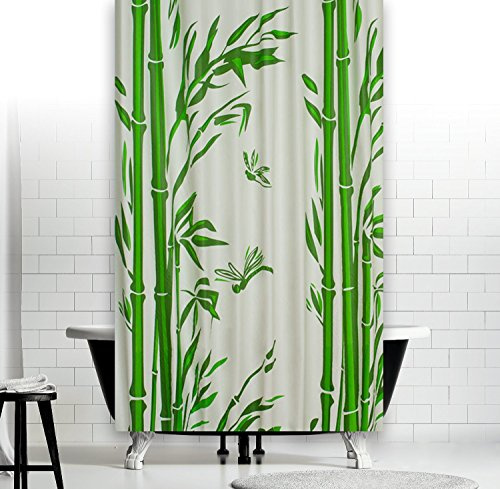 KS Handel 24 DUSCHVORHANG Weiss GRÜN Bambus 120 BREIT x 180 HOCH! INKL. QUALITÄTSRINGE! PEVA 120x180 cm