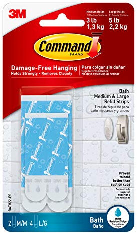 Command BATH22-ES Tiras de Repuesto Resistentes al Agua, Azul, Standard
