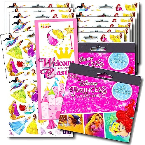 DISNEY PRINCESS Stickers Party Favors - Bundle of 12 Sheets 240+ Stickers plus 2 Specialty Stickers!